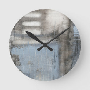 Horloge Ronde Peinture grise et bleue abstraite