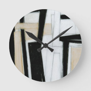 Horloge Ronde Peinture noire et blanche abstraite