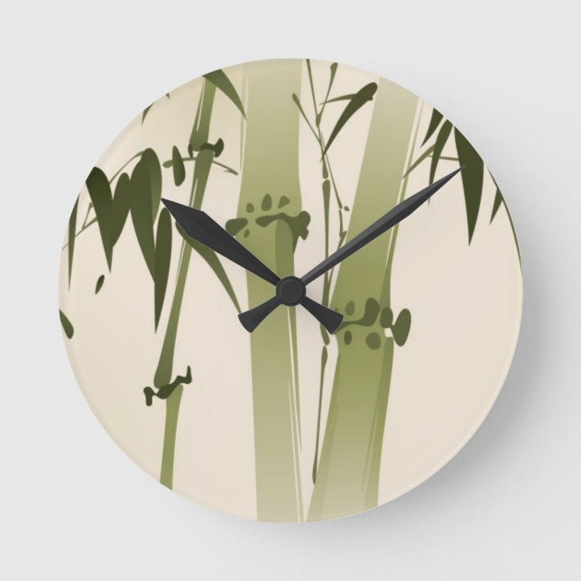 Horloge Ronde Peinture orientale de style, branches 2 de bambou (Recto)