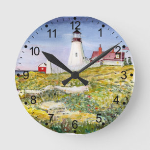 Horloge Ronde Peinture principale d'aquarelle du Maine de phare