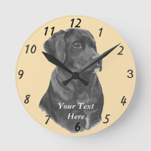 Horloge Ronde peinture réaliste de portrait de chien noir de