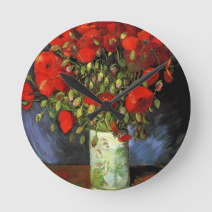 Horloge Ronde Peinture vintage de Van Gogh Fleurs Vase Fleuris