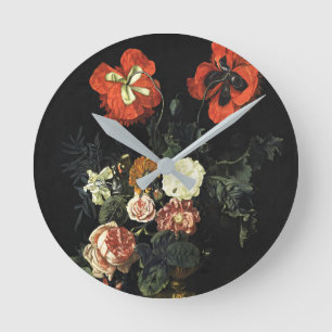 Horloge Ronde Peinture vintage Vie morte avec Fleurs