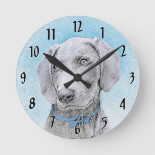 Horloge Ronde Peinture Weimaraner - Beau art original de chien