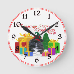 Horloge Ronde Pékinois elfe chiot Noël