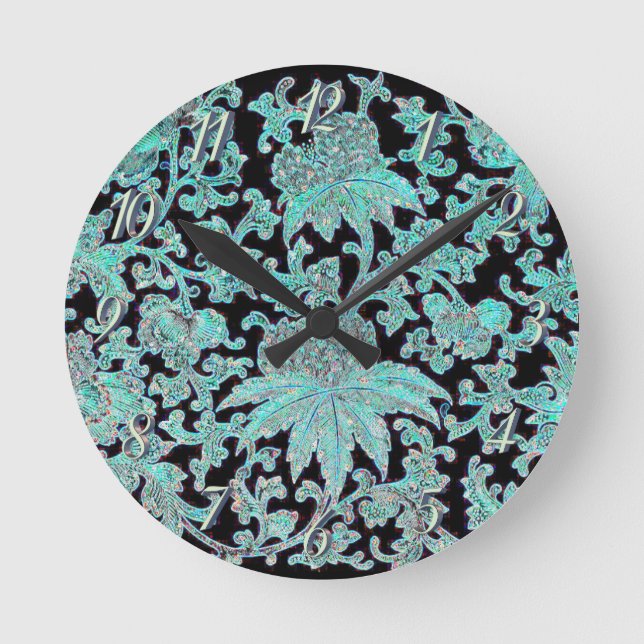Horloge Ronde Peony flower turquoise and black (Recto)