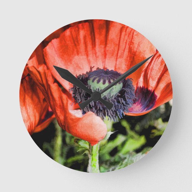 Horloge Ronde Pépites rouges & Fleurs en pierre Flora Cadeaux d' (Recto)