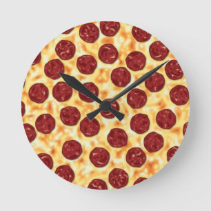 Horloge Ronde Pepperoni Pizza Motif