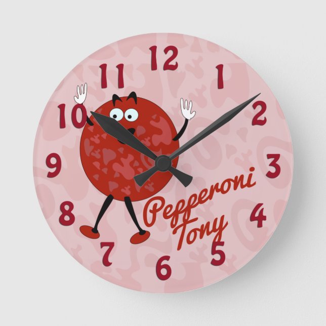 Horloge Ronde Pepperoni Tony Cute Cartoon Pizza Character (Recto)