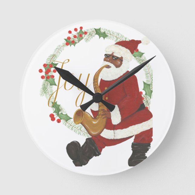 Horloge Ronde Père Noël afro-américain (Recto)