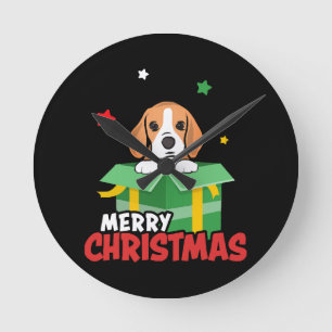 Horloge Ronde Père Noël Beagle Amoureux de Chien Joyeux Noël Xma