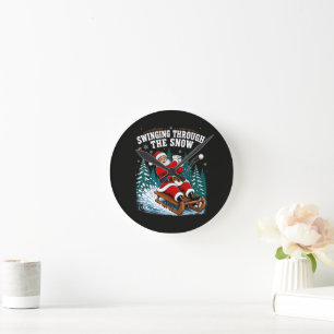 Horloge Ronde Père Noël jouant au golf Joyeux Noël golfeur