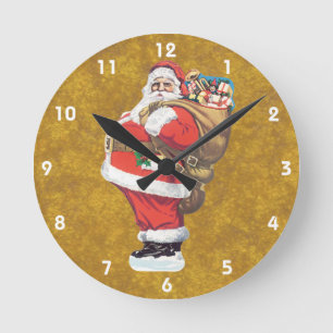 Horloge Ronde Père Noël vintage, découpage de Noël victorien