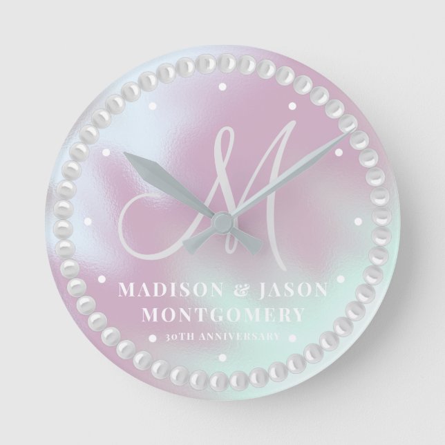 Horloge Ronde Perle Iridescente personnalisée 30e anniversaire d (Recto)