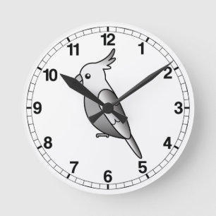 Horloge Ronde Perruche à tête blanche dessin animé oiseau