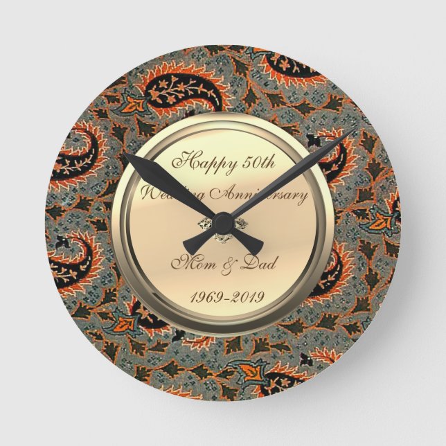 Horloge Ronde Persian Paisley Diamant 50e Anniversaire de Mariag (Recto)