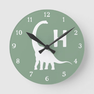Horloge Ronde Personalized Brontosaurus Kids Wall Clock Sage Gre