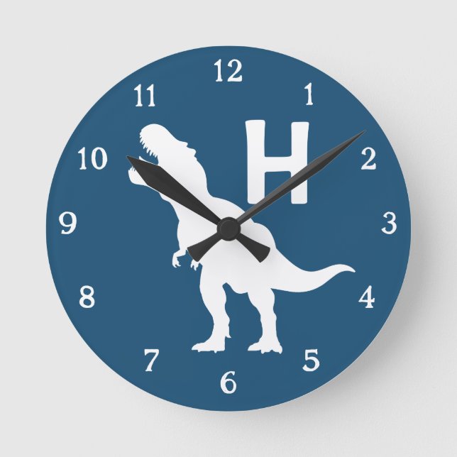 Horloge Ronde Personalized Dinosaur Kids Wall Clock Blue T-Rex (Recto)