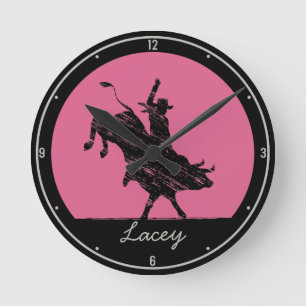 Horloge Ronde PERSONALIZED NAME Western Rodeo Bull Rider Cowboy