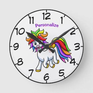 Horloge Ronde Personnalisation de Cute & Funny Baby Unicorn