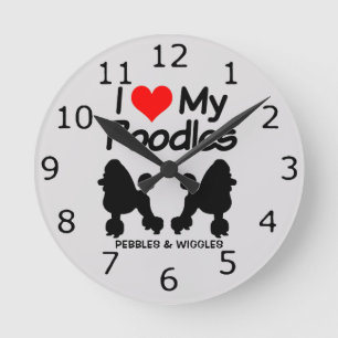 Horloge Ronde PERSONNALISÉ J'Aime Mes Deux Chiens De Poodle