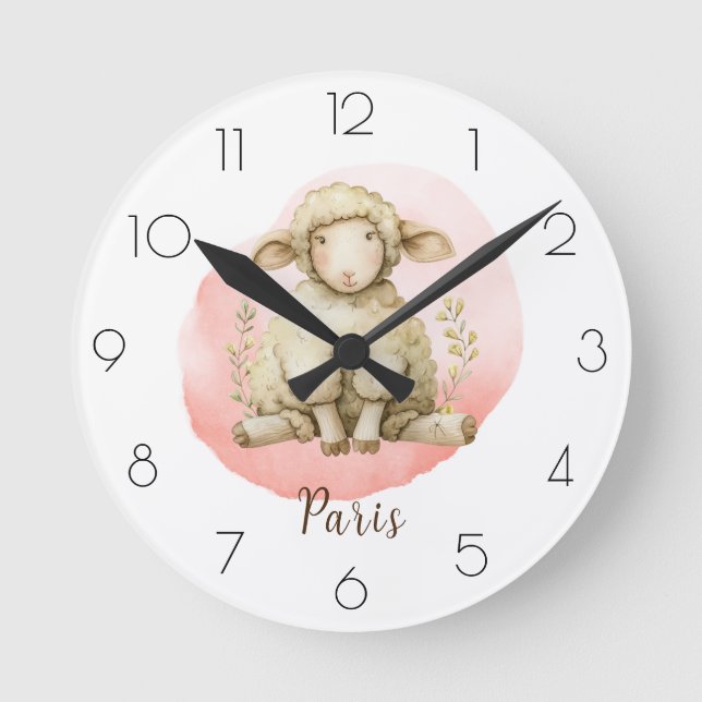 Horloge Ronde Personnaliser l’aquarelle Cheep Nursery Girl’s Roo (Recto)