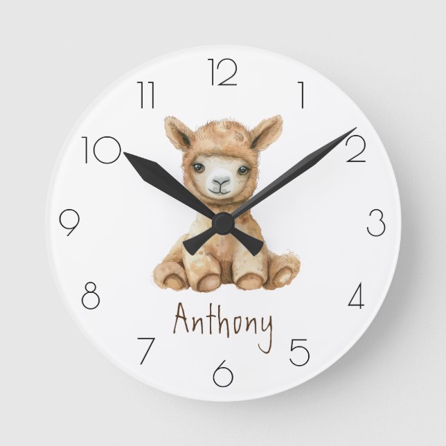 Horloge Ronde Personnaliser l'aquarelle Llama Nursery Chambre po (Recto)