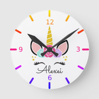 Horloge Ronde Personnalisez votre propre licorne florale colorée