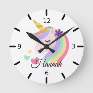 Horloge Ronde Personnalisez votre propre licorne florale magique