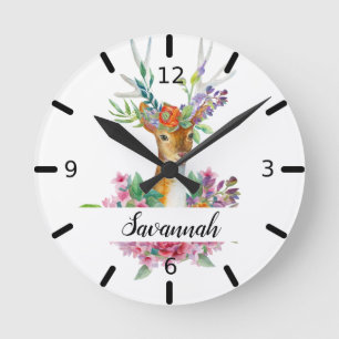 Horloge Ronde Personnalité de Floral Deer