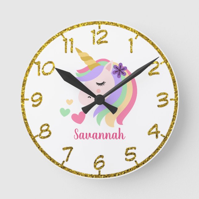 Horloge Ronde Personnalité de Floral Unicorn Round (Recto)