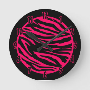 Horloge Ronde Personnalized Clock Hot Pink Black Zebra