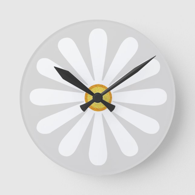 Horloge Ronde Pétales blancs et jaunes géométriques de fleur de (Recto)