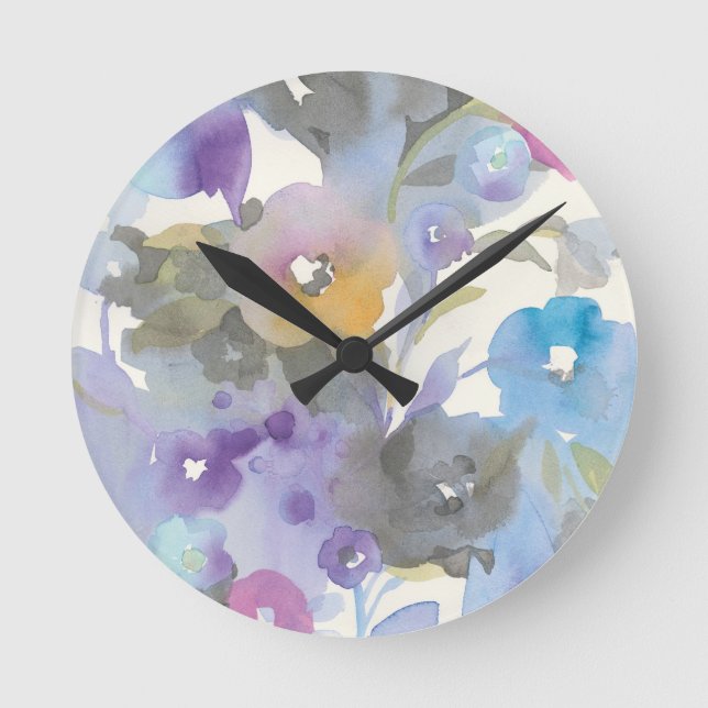 Horloge Ronde Pétales en pastel pourpres du jardin | de bijou (Recto)