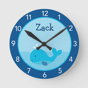 Horloge Ronde Petit Blue Whale Personalized Nursery Wall Clock