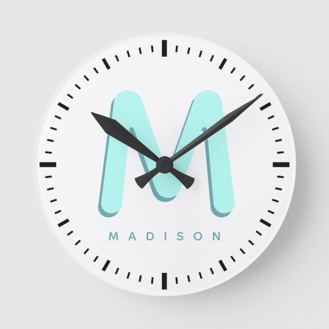 Horloge Ronde Petit Cute Fun Custom Nom 3D Monogram (Recto)