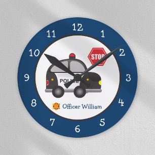 Horloge Ronde Petit Garçon policier et voiture