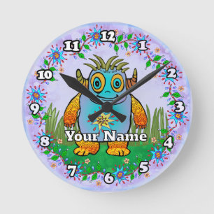 Horloge Ronde Petit Monstre Bleu