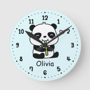 Horloge Ronde Petit panda mignon et bambou, chambre d'enfant