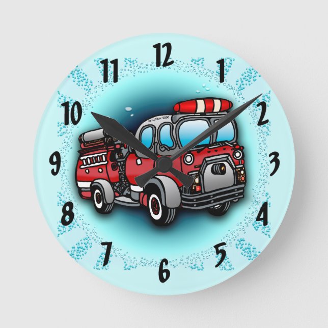 Horloge Ronde Petit pompier de camion de pompiers d'eau (Recto)