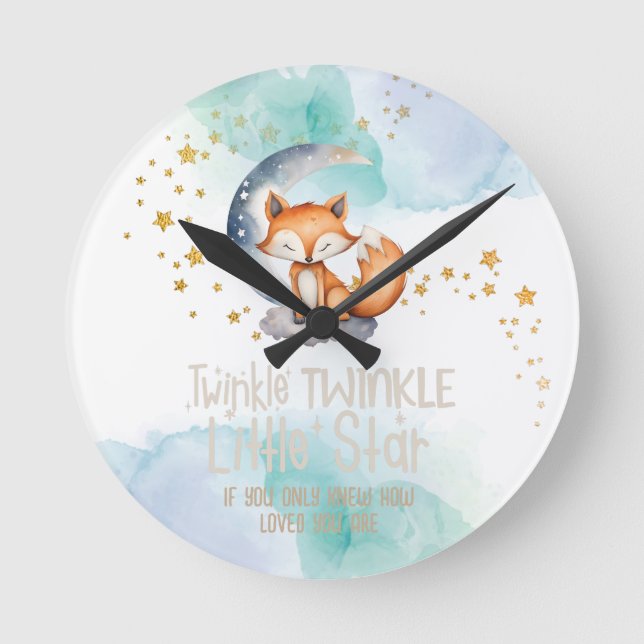 Horloge Ronde Petite étoile Woodland Fox Nursery (Recto)