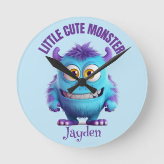 Horloge Ronde Petite mignonne Monster cornes pourpres Personnali