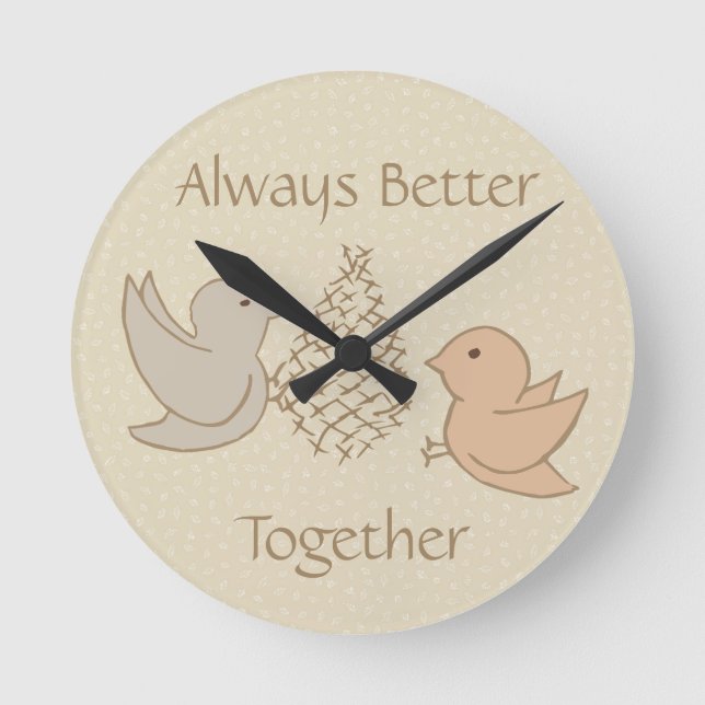Horloge Ronde Petits oiseaux beiges à Feeder - Better Together. (Recto)