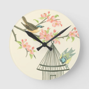 Horloge Ronde Petits oiseaux étés perché sur une branche et s