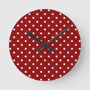 Horloge Ronde Petits pois blancs sur fond rouge cerise