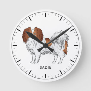 Horloge Ronde Phalène Rouge Et Blanc Avec Nom Personnalisable