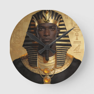 Horloge Ronde Pharaoh Energy — Roi Ancien Africain Art Moderne