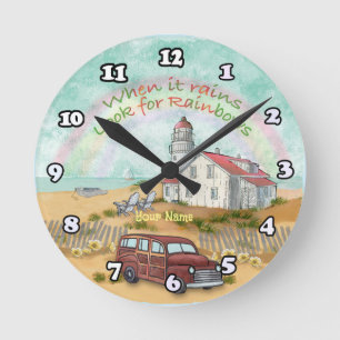 Horloge Ronde Phare arc-en-ciel de plage 