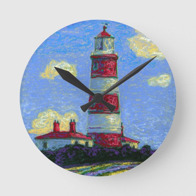 Horloge Ronde Phare Pastel et champs de lavande (Recto)
