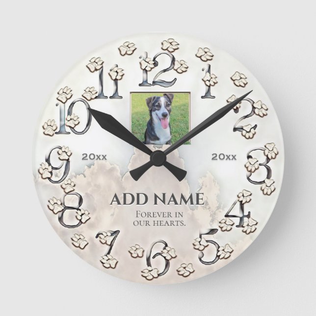 Horloge Ronde Photo de Custom Clouds and Paws Dog (Recto)
